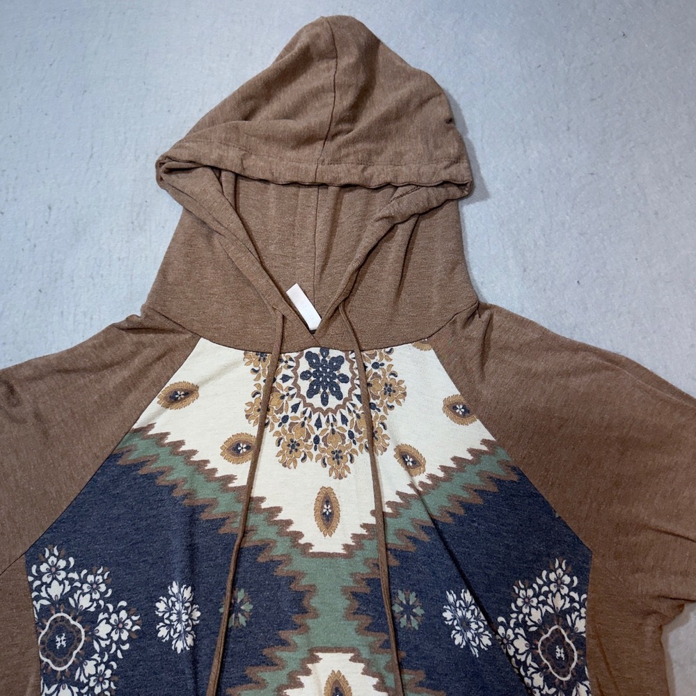 Emerald Hoodie Womens 2X Brown Excellent‎ Southwestern Geometric Mandala Print